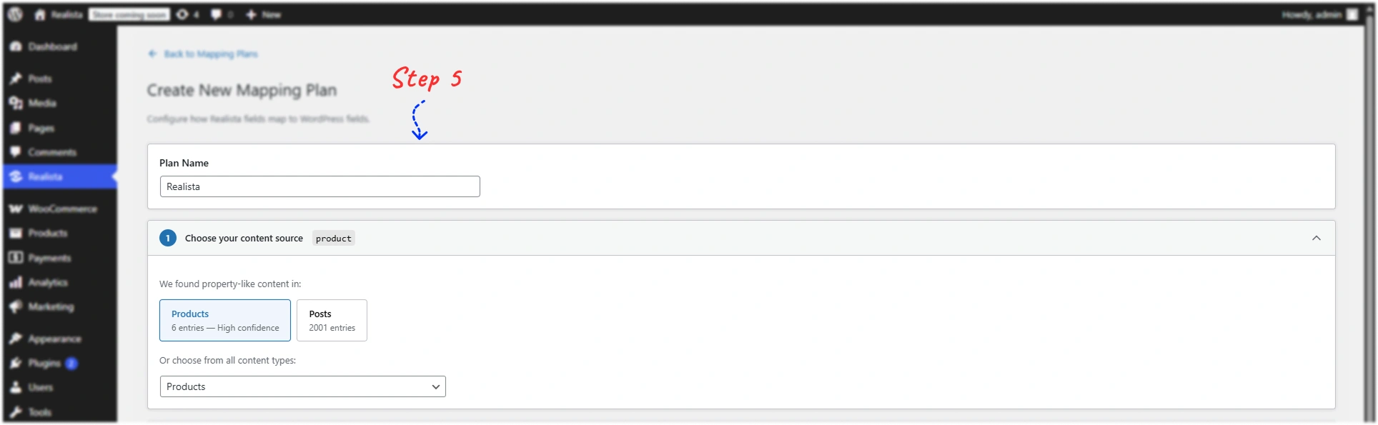 Create New Mapping Plan - Choose content source